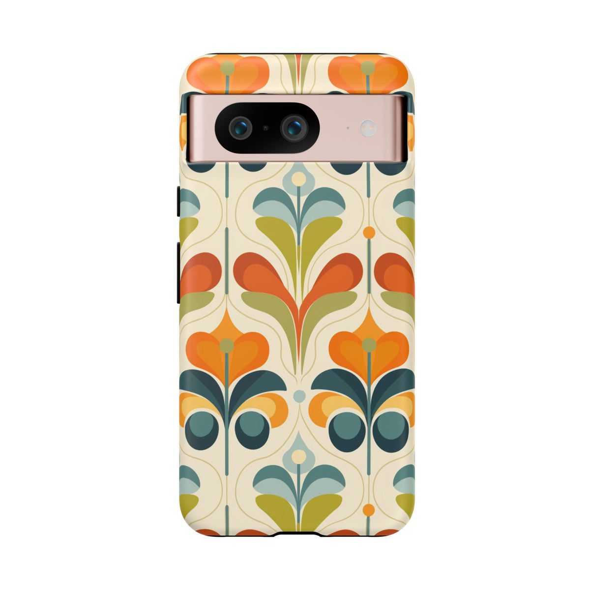 Mid Century Modern Scandinavian Floral, Orange Blue Green Tough Phone Case