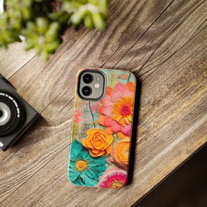 Boho Retro Floral Faux Pressed Flowers Smart Phone Tough Phone Cases