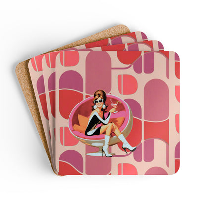 Mid Century Modern Barware Mod 60s Gal Retro Retro Chic Cork Coaster Set - Mid Century Modern Gal