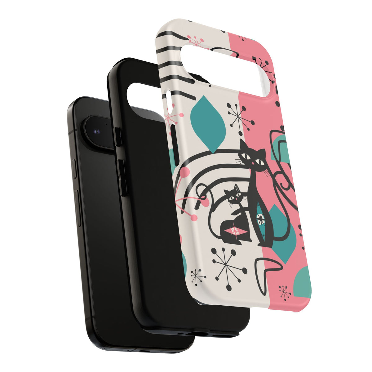 Mid Mod Atomic Cat Boomerang Starburst, Pink, Black Kitschy Stylish Cat Phone Case: Modern Design for Cat Lovers