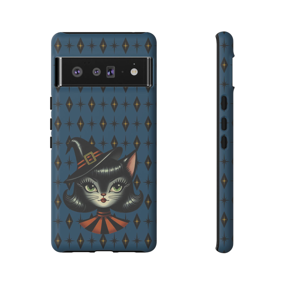 Vintage Halloween Black Cat Sexy Sexton Mid Century Modern Blue Tough Phone Case