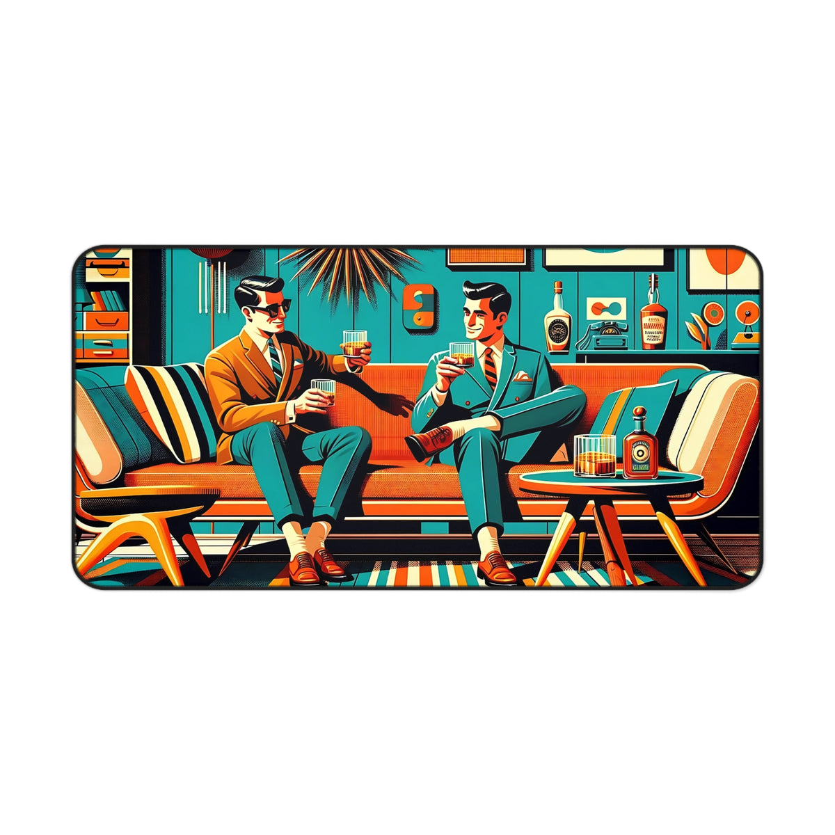 Dapper Dudes Bourbon Drinkers Stylish Retro Desk Mat - Vintage Vibe for Home Office - Mid Century Modern Gal
