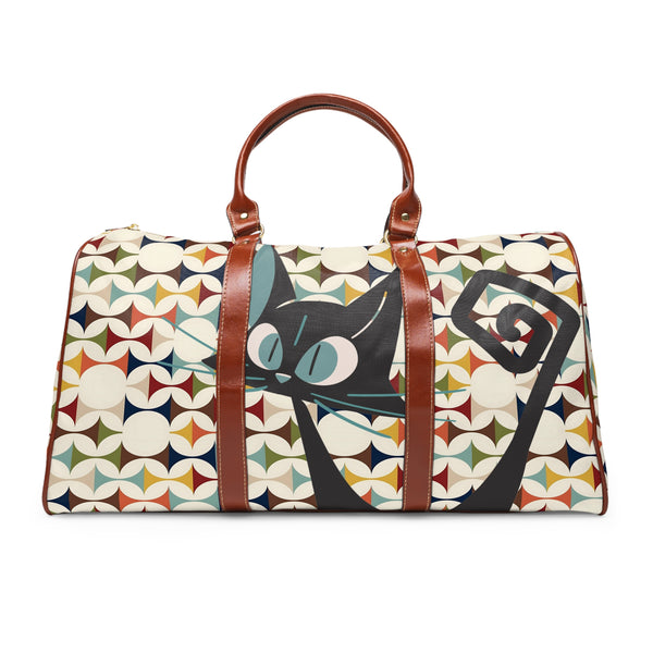 Mid Century Modern Atomic Cat Mid Mod Waterproof Travel Bag