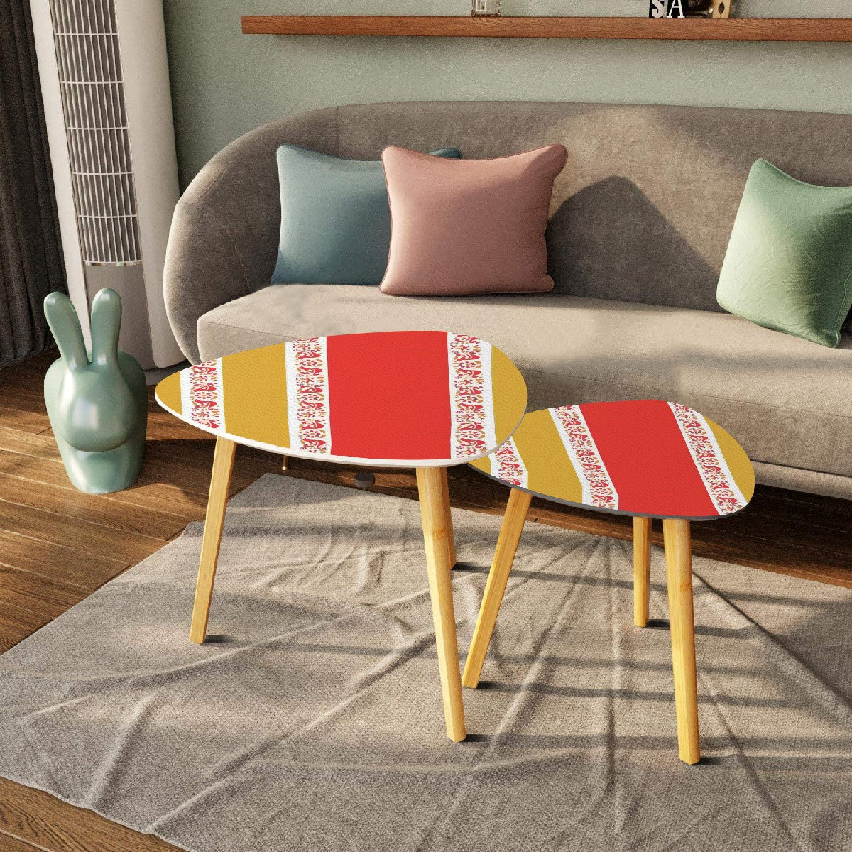 Pyrex Lover Collector Friendship Mustard Yellow, White, Burnt Red Nesting Tables - Mid Century Modern Gal