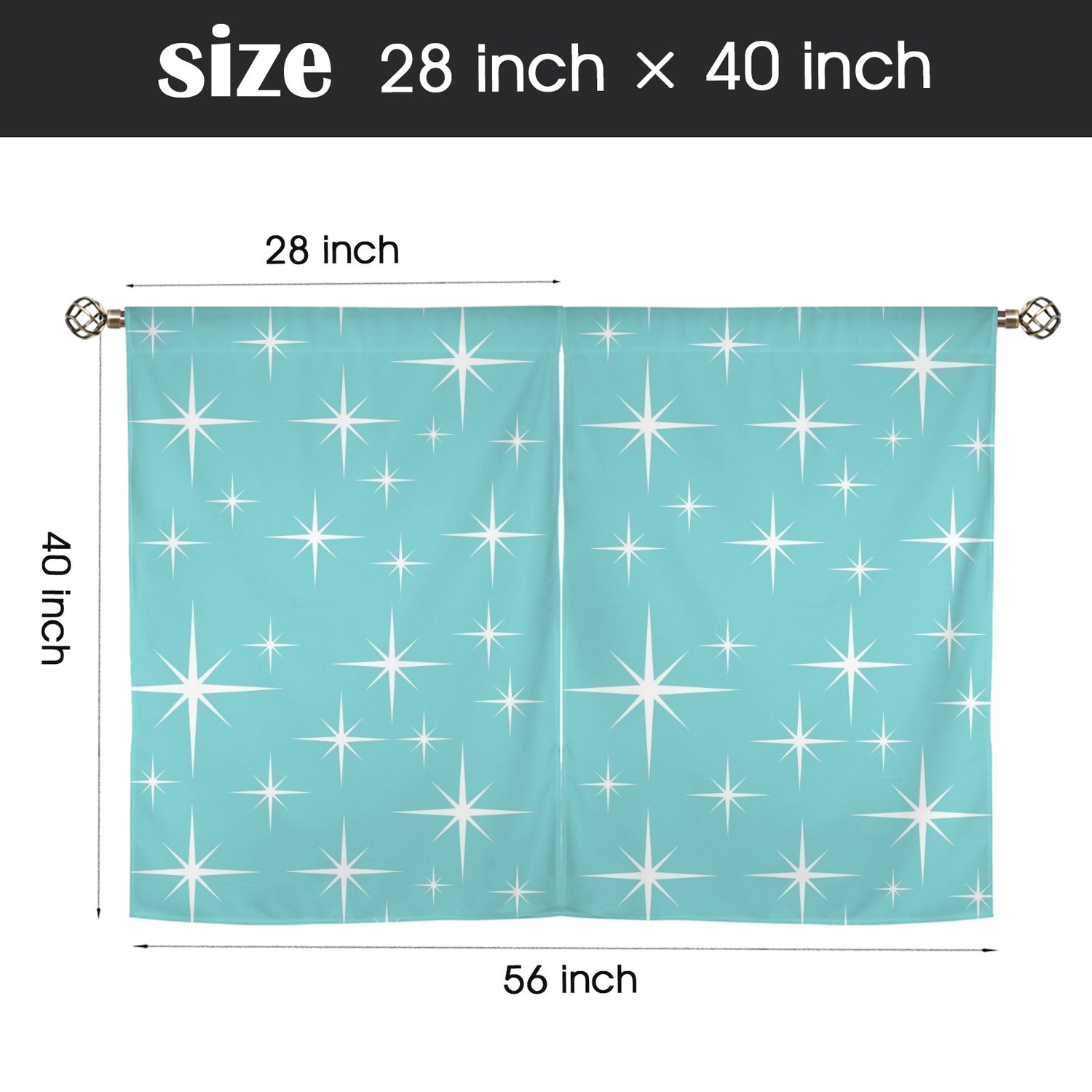 Atomic Starburst Aqua White Mid Mod Cafe Window Curtains - Mid Century Modern Gal