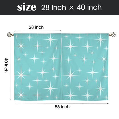 Atomic Starburst Aqua White Mid Mod Cafe Window Curtains - Mid Century Modern Gal