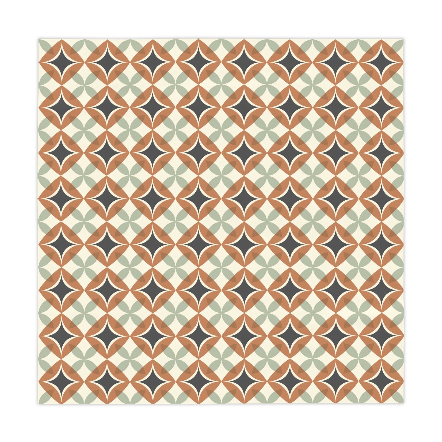 Mid Century Modern Interlocking Geometric, Terracotta Sage Charcoal Tablecloth - Mid Century Modern Gal
