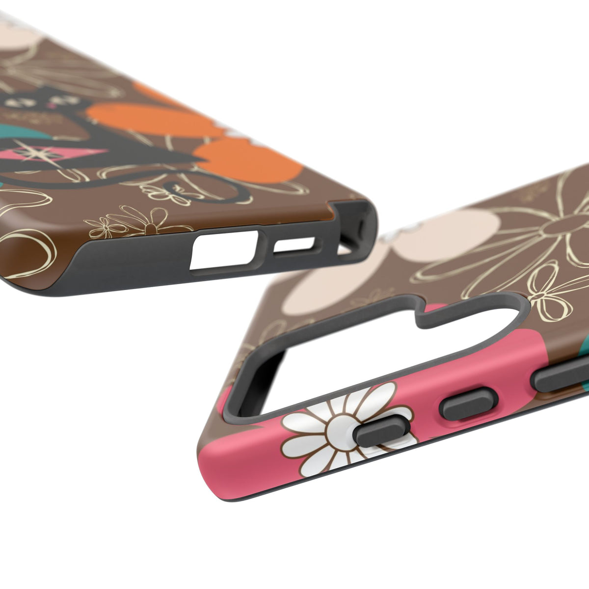 Atomic Cat Retro 70s Vibe Flower Power Tough Cases: Cute Floral and Cat Phone Case for Cat Lovers