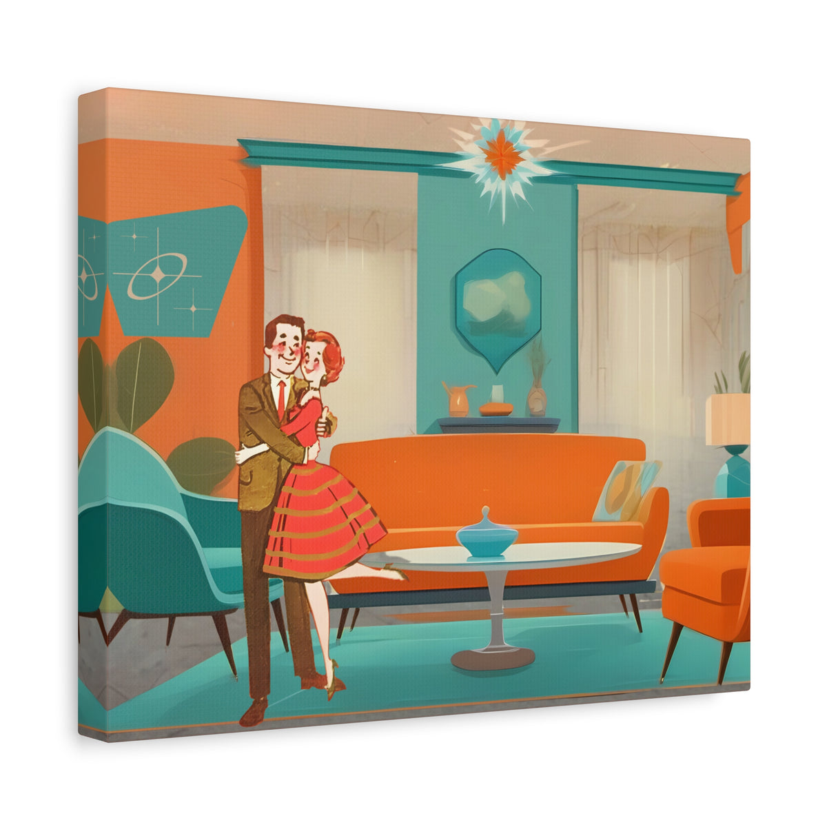 Mid Century Modern Wall Art, 50s Couple, Orange Teal, Mod Retro Wall Art - Mid Century Modern Gal