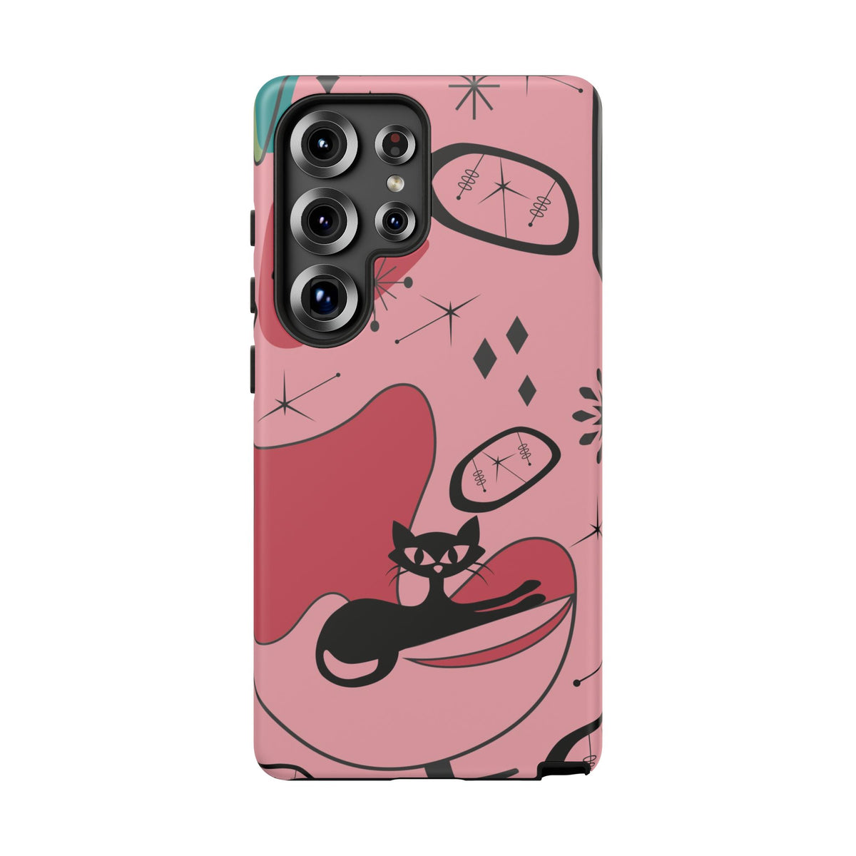 Atomic Cat, Pink Mid Century Modern, Egg Chair, Space Cat Tough Phone Case