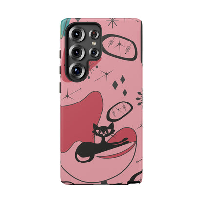 Atomic Cat, Pink Mid Century Modern, Egg Chair, Space Cat Tough Phone Case
