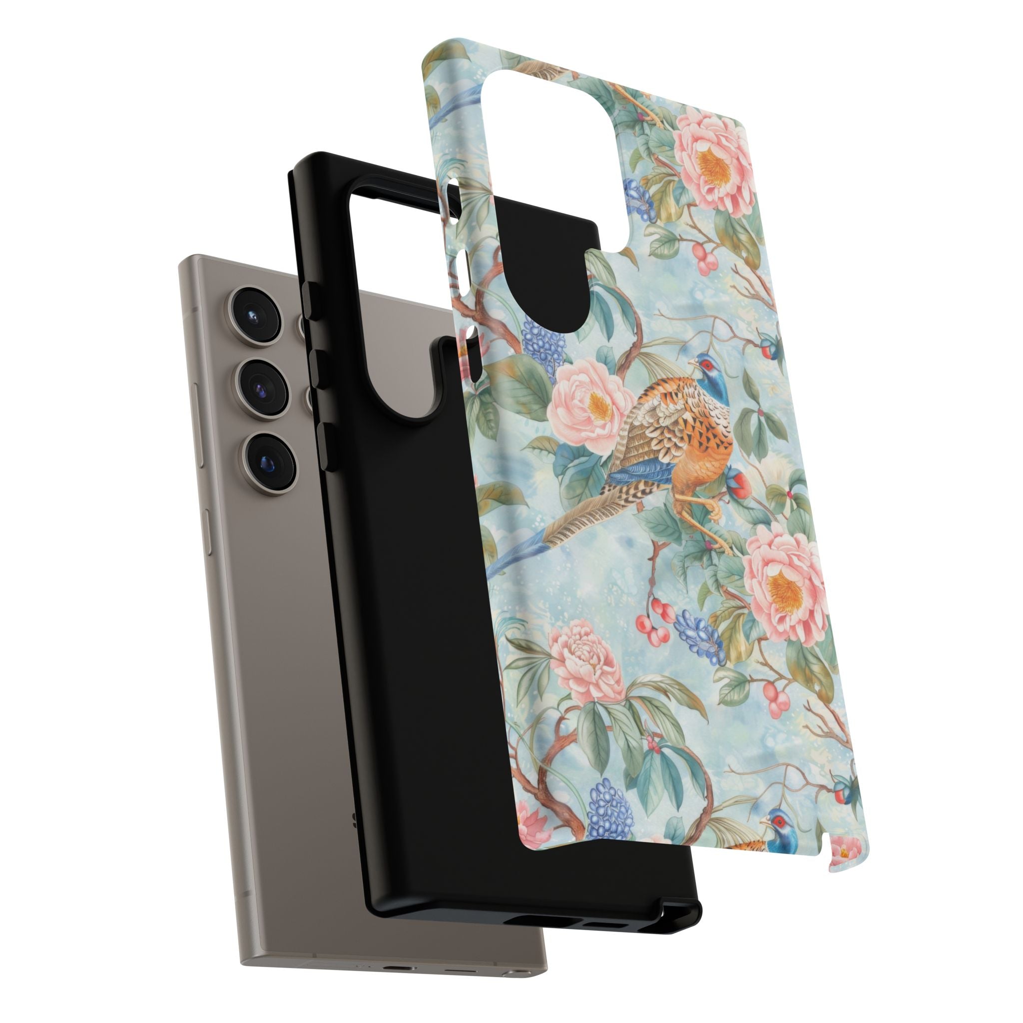 Chinoiserie Designed Floral Pheasant Phone Case with Bird Design