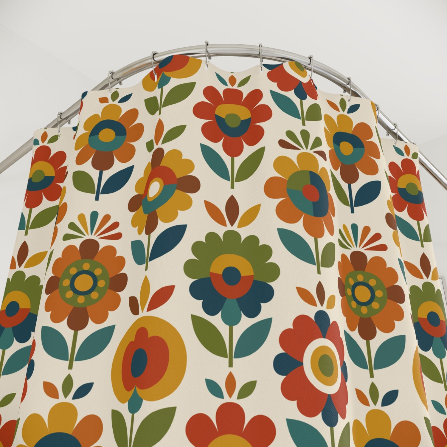 Mid Century Modern Scandinavian Floral Earth Tones Shower Curtain - Mid Century Modern Gal