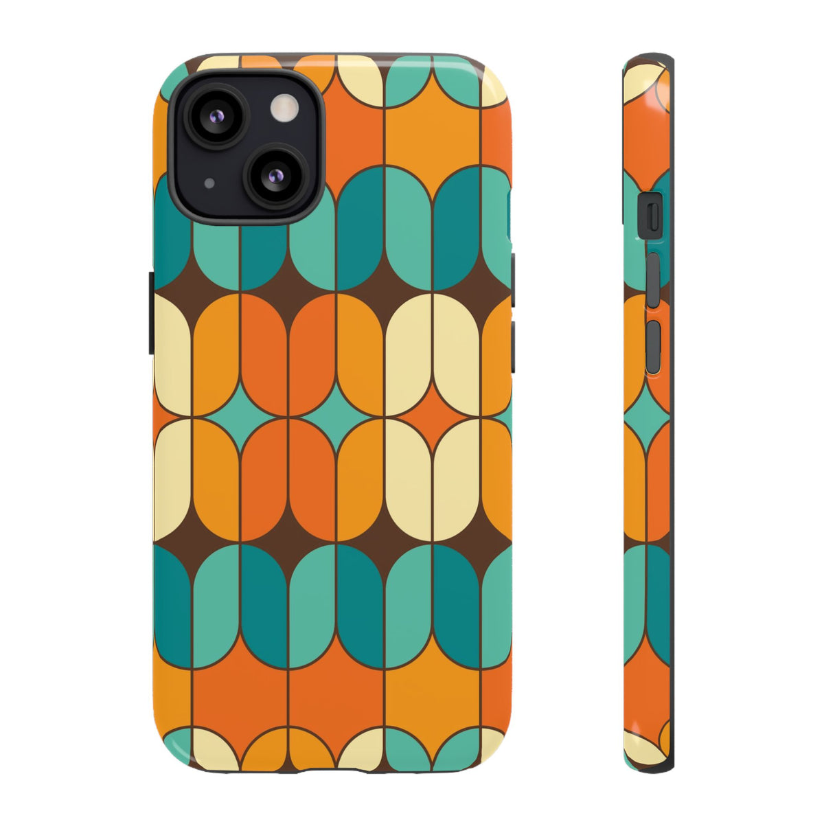Mid Century Modern Orange, Teal Geometric Mod Designed Tough Phone Case