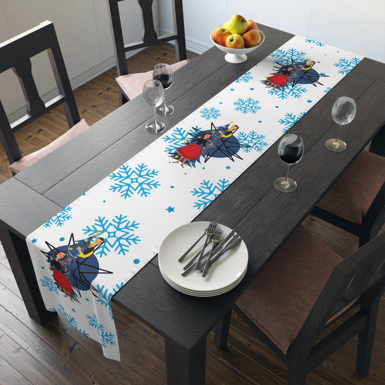 Kitschy 50s Holiday Snowflake Mod Table Runner