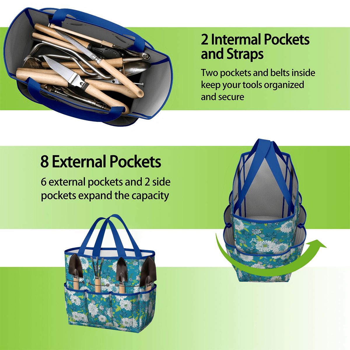 Chinoiserie Floral Teal Green White Elegant Garden Tool Bag