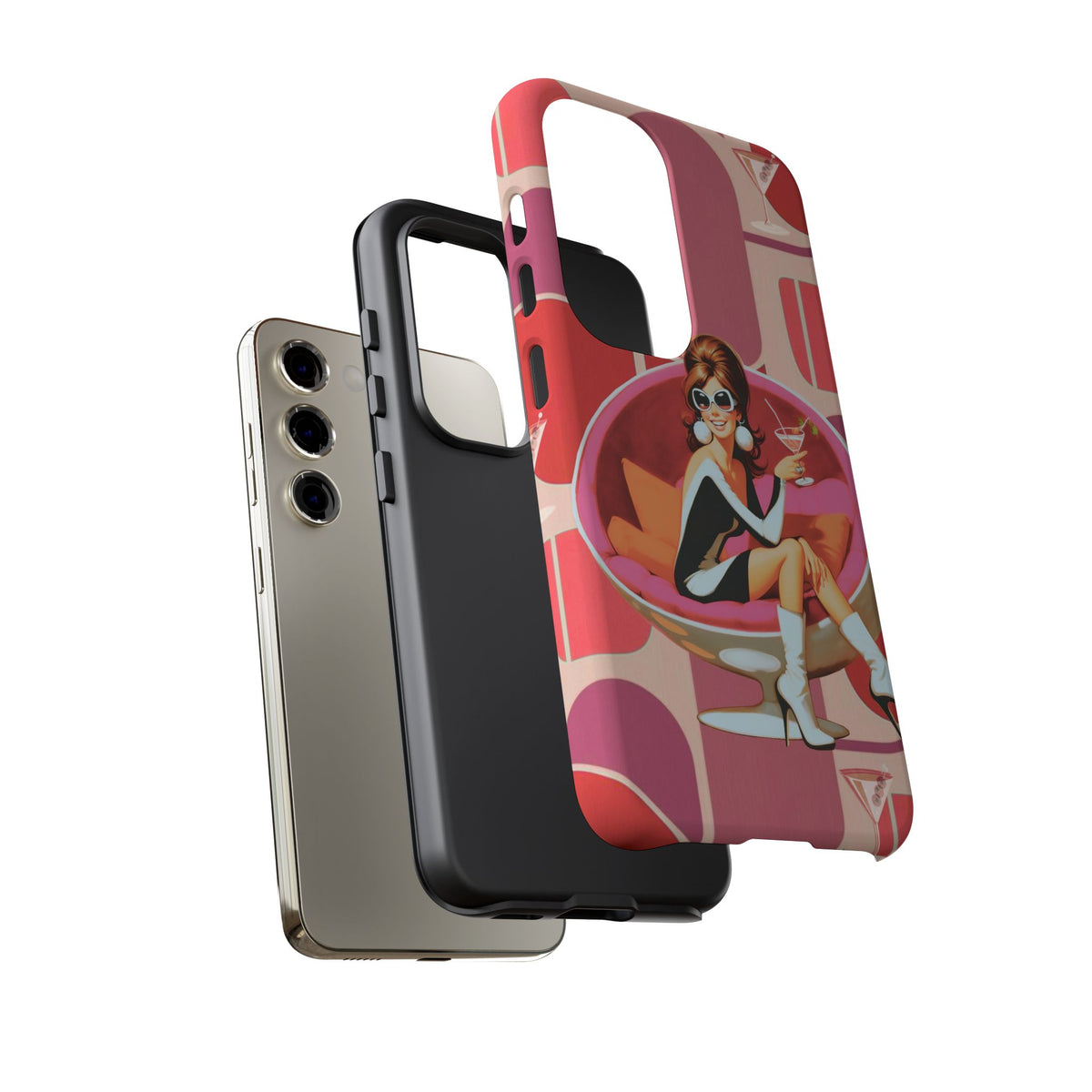 Mid Mod 60s Mod Gal, Kick Back Enjoy, Retro Chic Phone Case with Cocktail Design