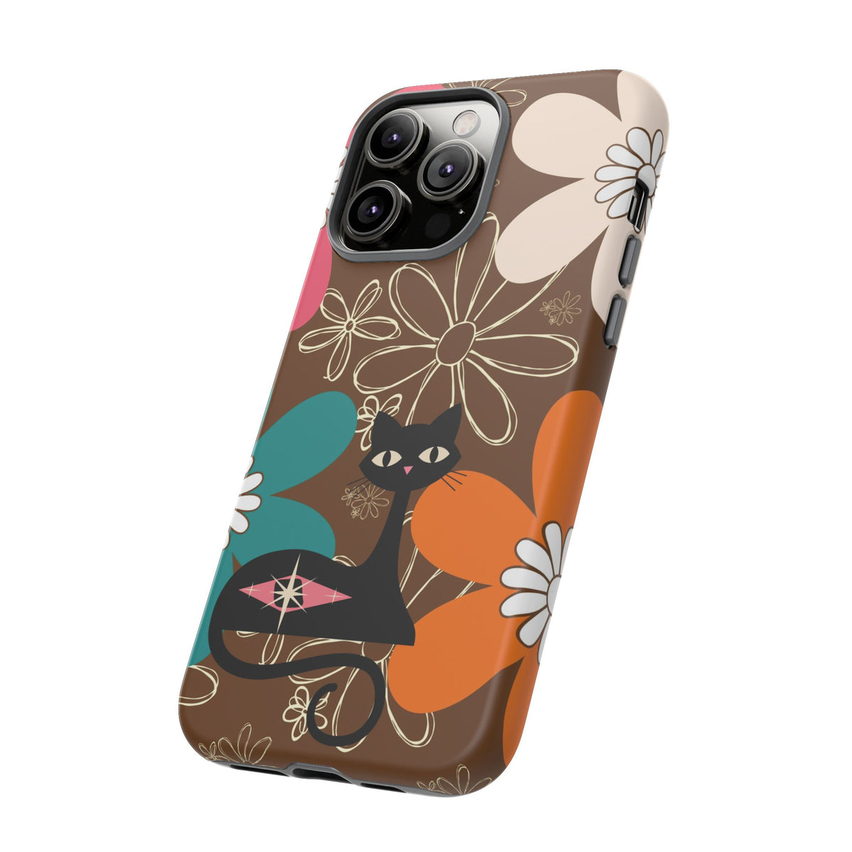 Atomic Cat Retro 70s Vibe Flower Power Tough Cases: Cute Floral and Cat Phone Case for Cat Lovers