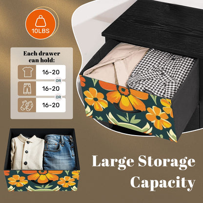 Retro Owl Flower Power Groovy 70s Floral Green, Orange Fall 4-Drawer Dresser - Mid Century Modern Gal