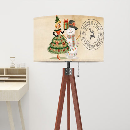 Christmas Lampshade, Kitschy Christmas Scene, North Pole Stamp Drum Shade