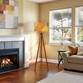 Mid Century Modern Atomic Space Orange, Teal, Yellow Mod Tripod Floor Lamp - Mid Century Modern Gal