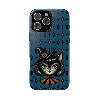 Vintage Halloween Black Cat Sexy Sexton Mid Century Modern Blue Tough Phone Case