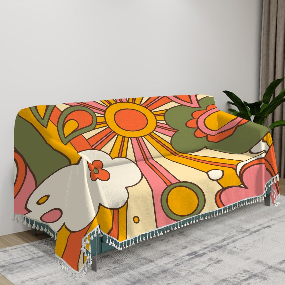 Retro Style Couch Cover, Groovy 70s Starburst, Mid Mod Couch Blanket Cover - Mid Century Modern Gal