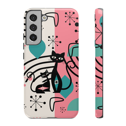 Mid Mod Atomic Cat Boomerang Starburst, Pink, Black Kitschy Stylish Cat Phone Case: Modern Design for Cat Lovers