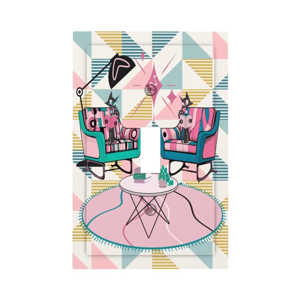 Atomic Reading Cats Kitschy Mod Retro Wall Toggle Cover - Mid Century Modern Gal