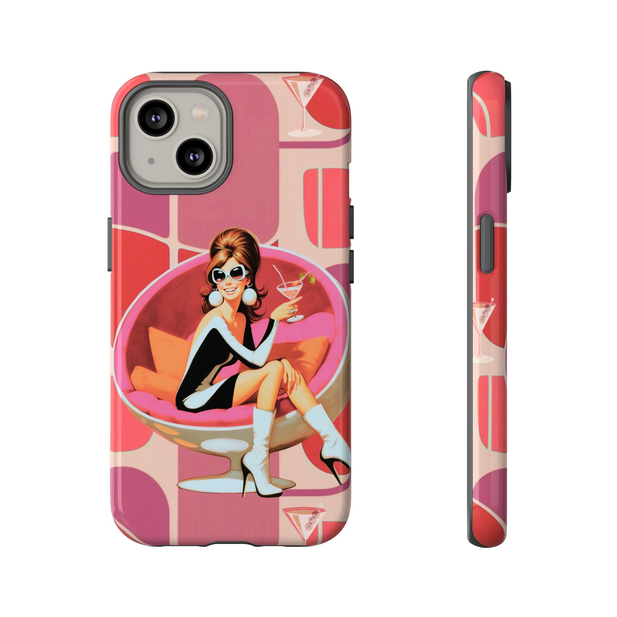 Mid Mod 60s Mod Gal, Kick Back Enjoy, Retro Chic Phone Case with Cocktail Design - Mid Century Modern Gal