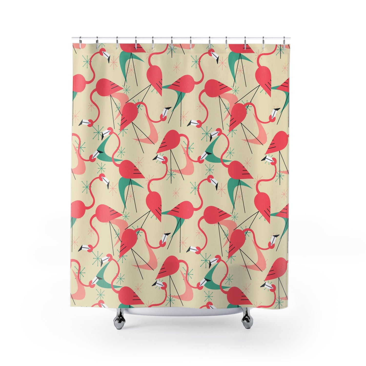 Palm Springs California Kitschy Mod Tropical Flamingo Shower Curtain Retro Summer Vibes - Mid Century Modern Gal