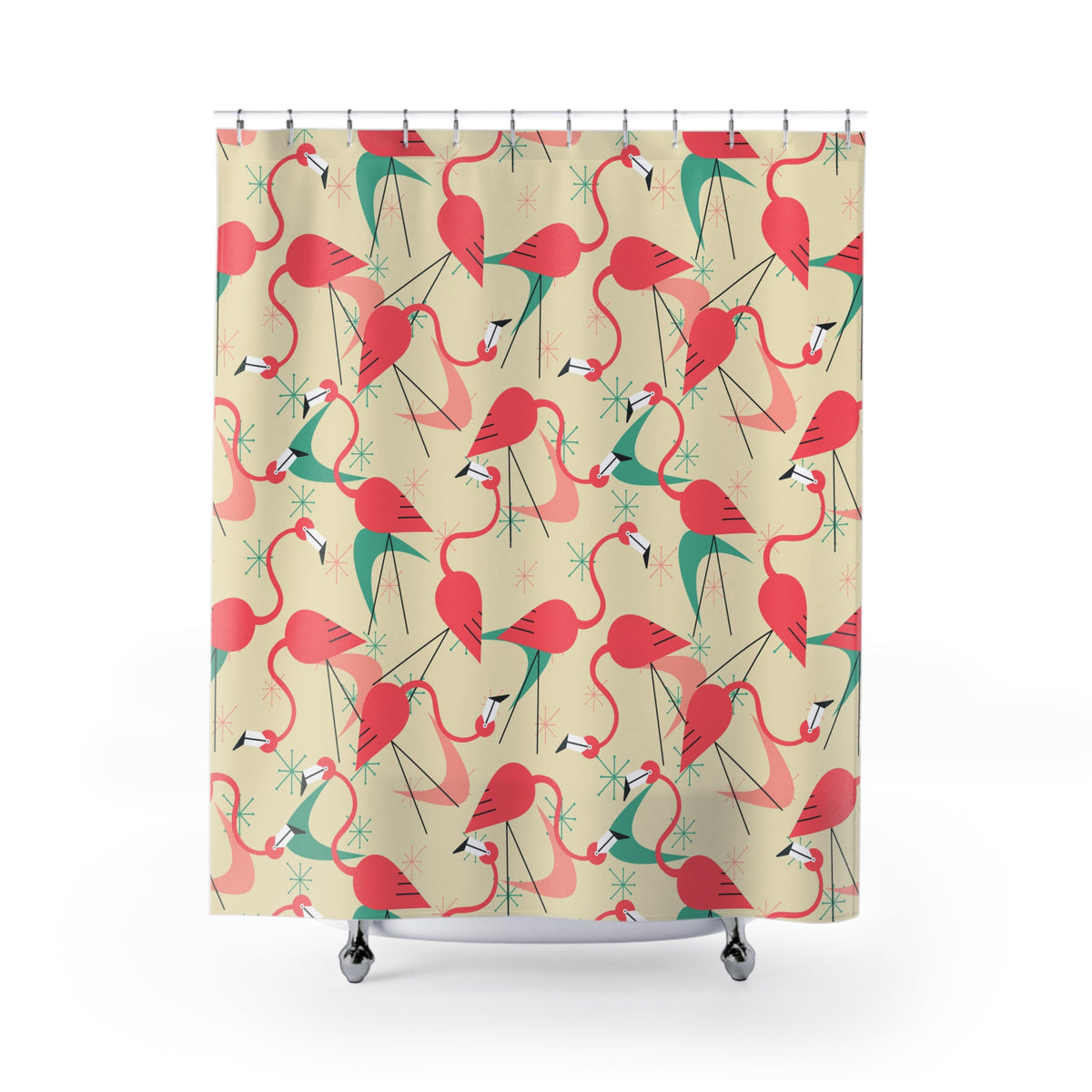 Palm Springs California Kitschy Mod Tropical Flamingo Shower Curtain Retro Summer Vibes - Mid Century Modern Gal