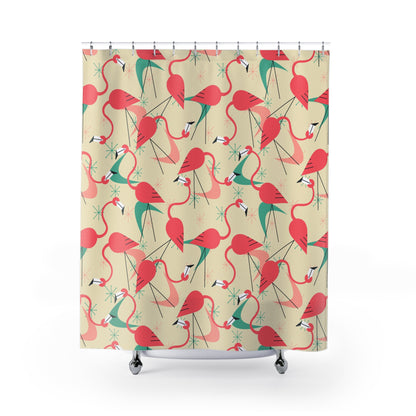 Palm Springs California Kitschy Mod Tropical Flamingo Shower Curtain Retro Summer Vibes - Mid Century Modern Gal