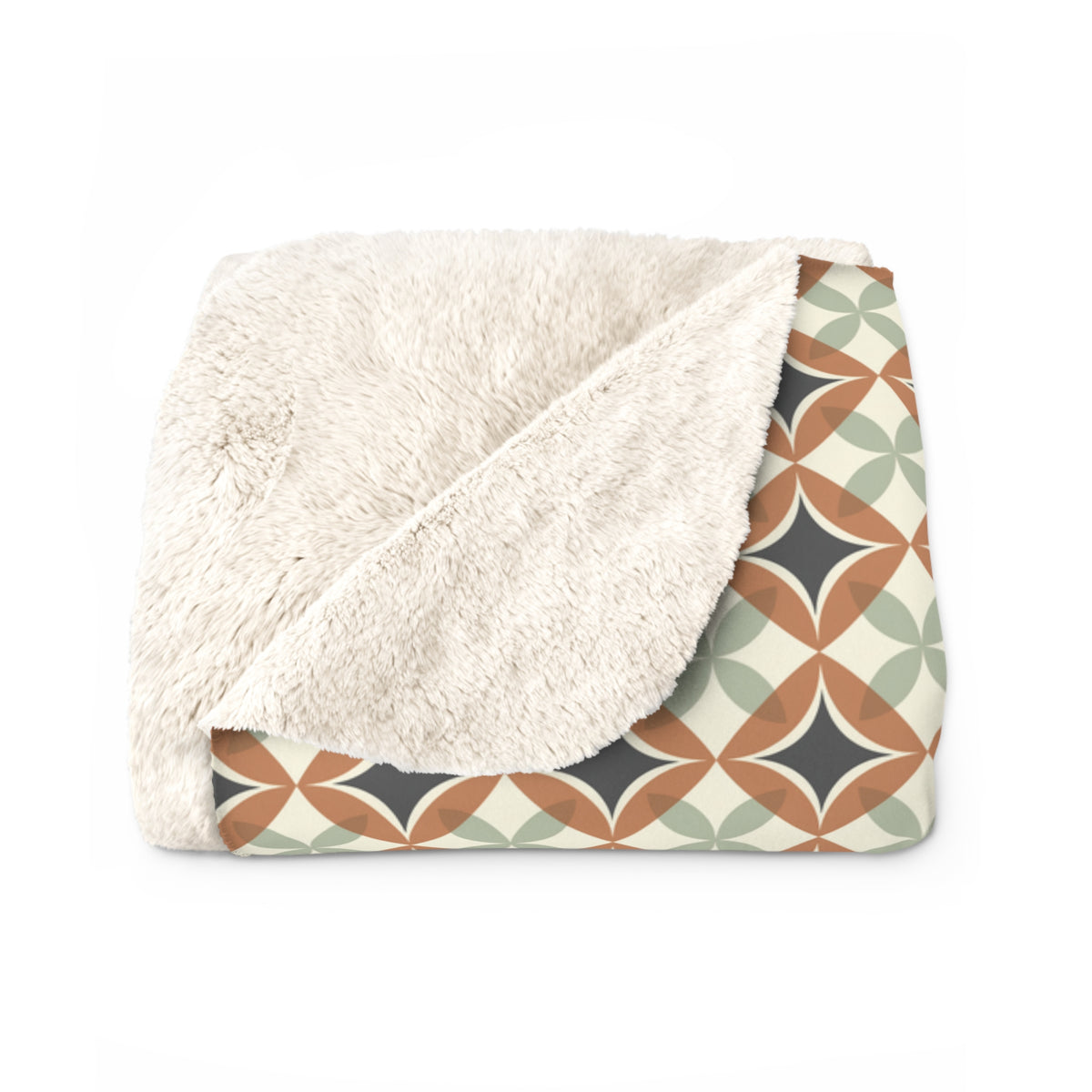 Mid Century Modern Interlocking Geometric, Terracotta Sage Charcoal Sherpa Fleece Blanket - Mid Century Modern Gal