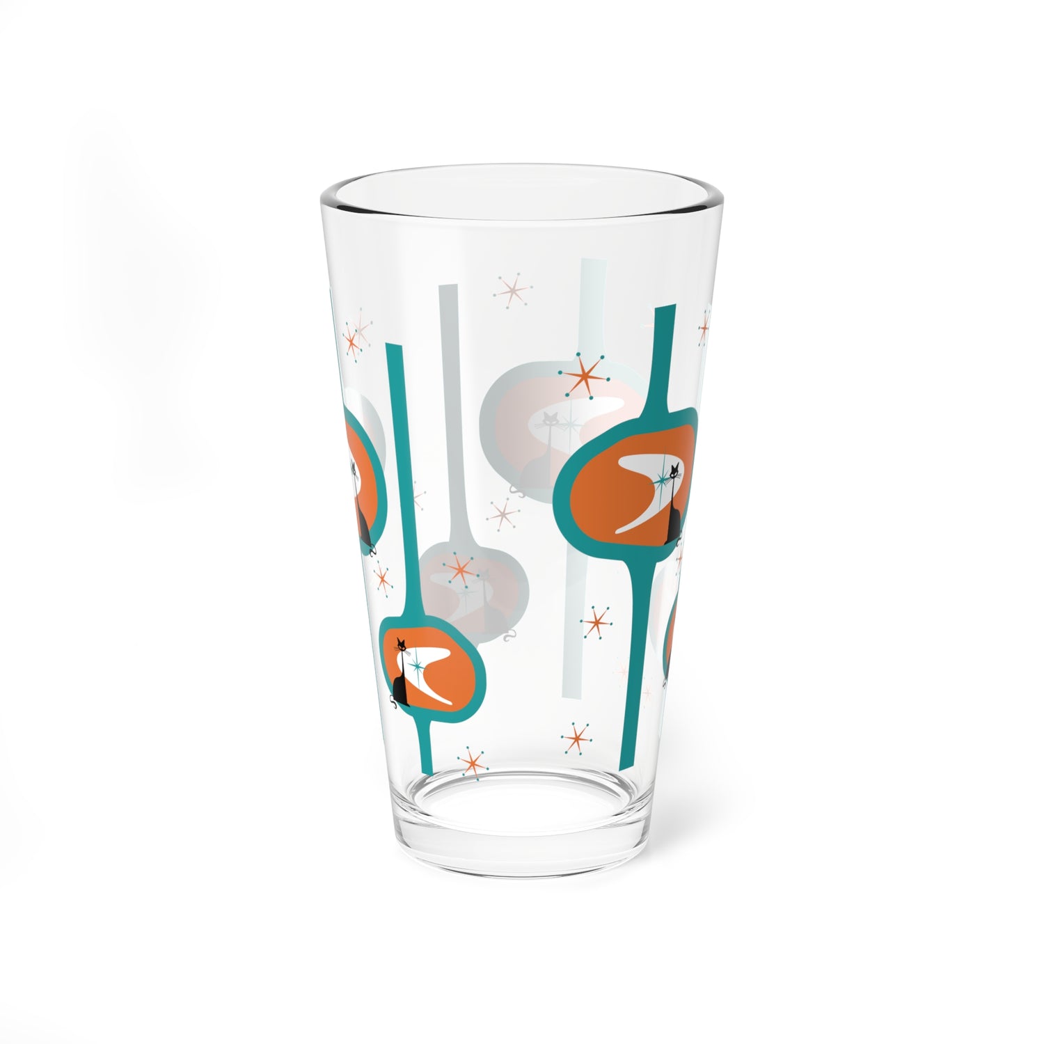 Atomic Cat Retro Mod Barware, Orange, Teal MCM Kitschy Mod 50s Inspired Glassware