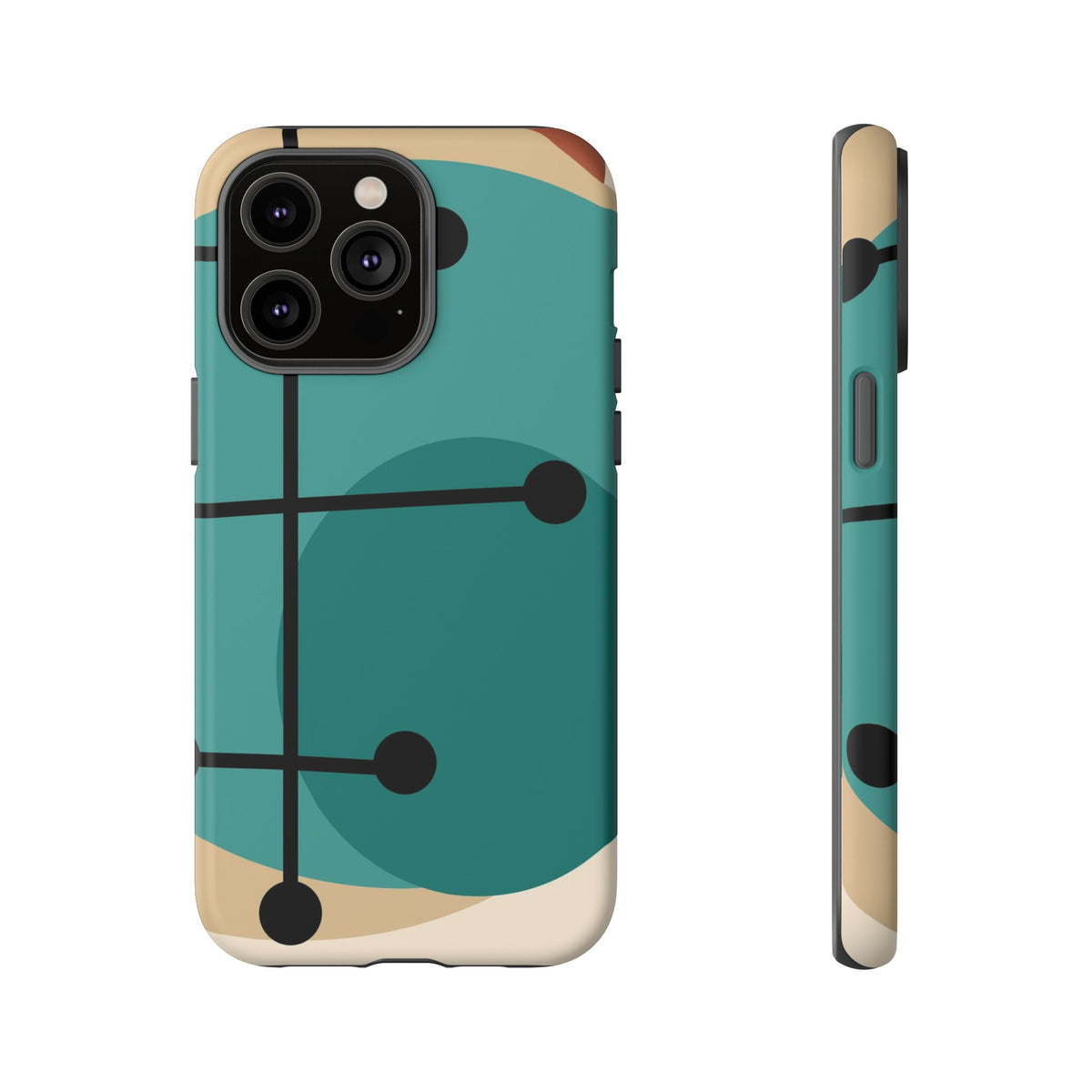Mid Century Mod, Geometric, Retro Beige Teal Blue, Smart Phones Tough Phone Cases