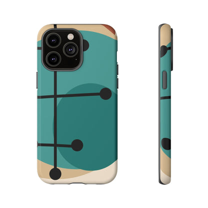 Mid Century Mod, Geometric, Retro Beige Teal Blue, Smart Phones Tough Phone Cases