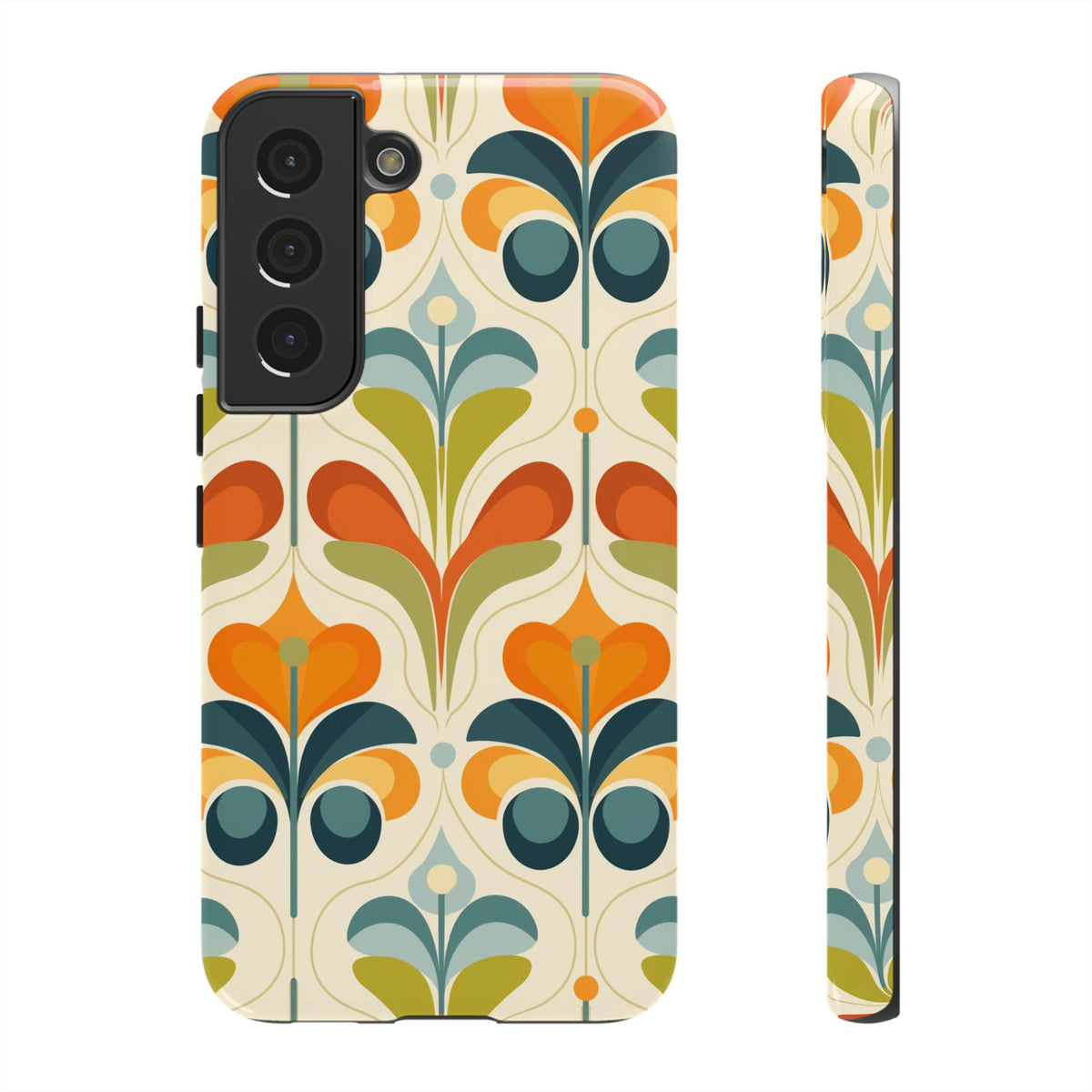Mid Century Modern Scandinavian Floral, Orange Blue Green Tough Phone Case