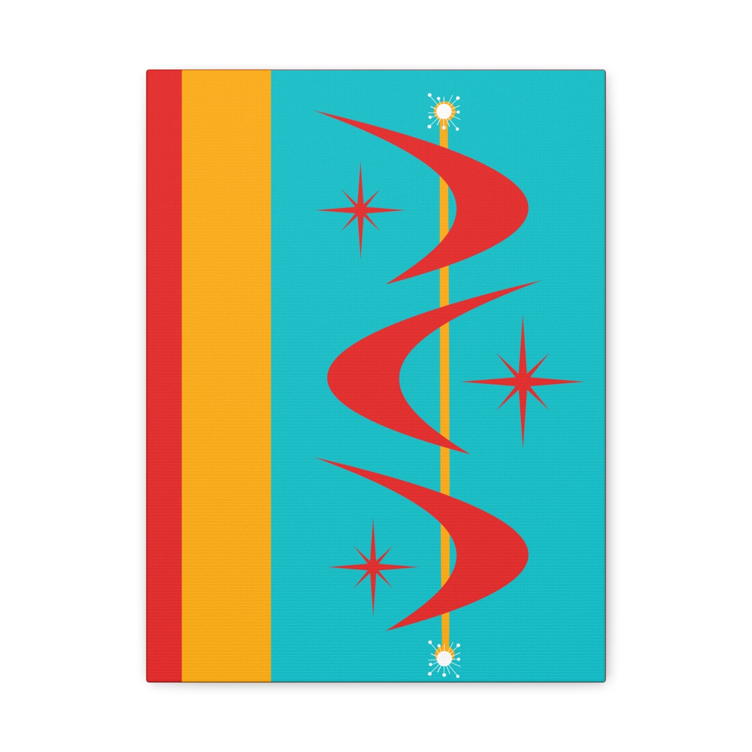 Atomic Boomerang Retro Red, Aqua Blue, Mustard Yellow Mid Century Modern Retro Wall Art - Mid Century Modern Gal