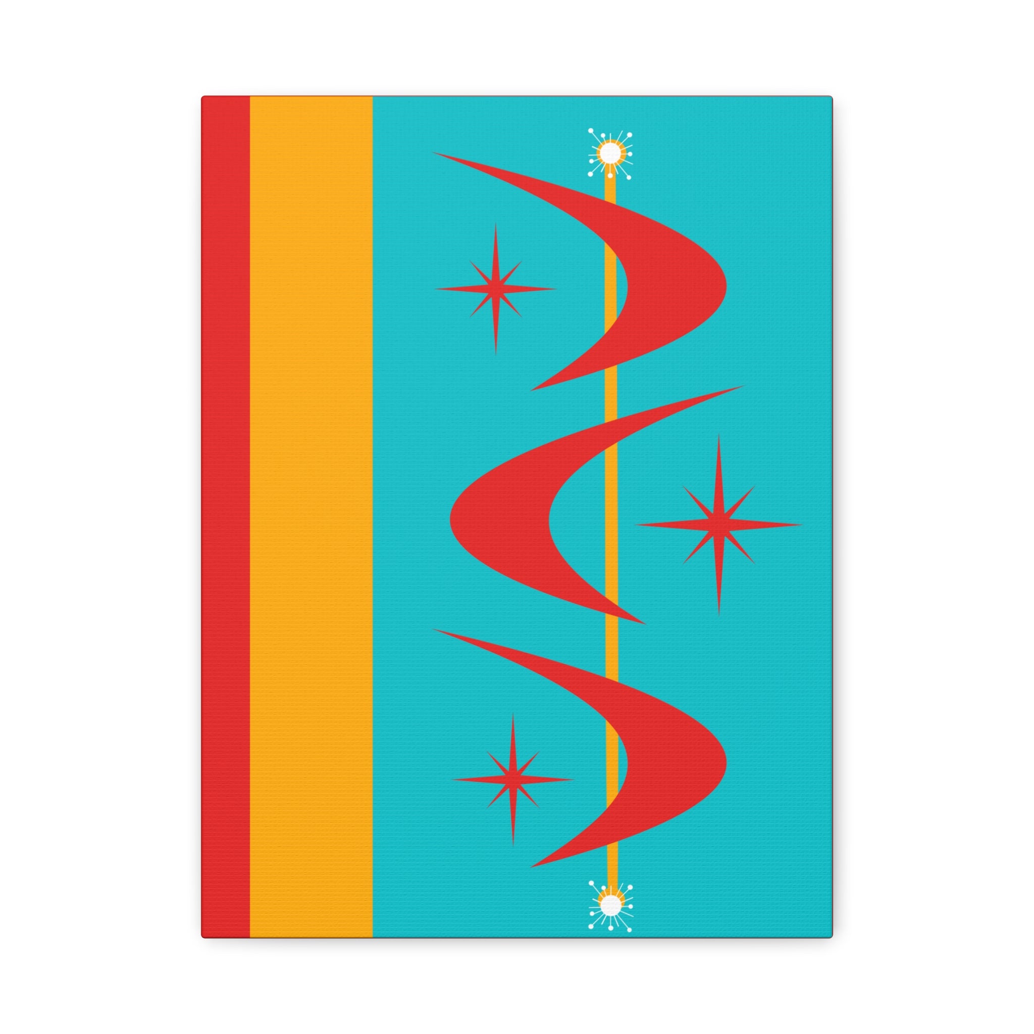 Atomic Boomerang Retro Red, Aqua Blue, Mustard Yellow Mid Century Modern Retro Wall Art - Mid Century Modern Gal