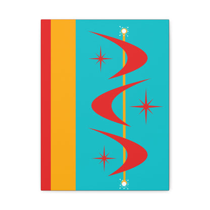 Atomic Boomerang Retro Red, Aqua Blue, Mustard Yellow Mid Century Modern Retro Wall Art - Mid Century Modern Gal