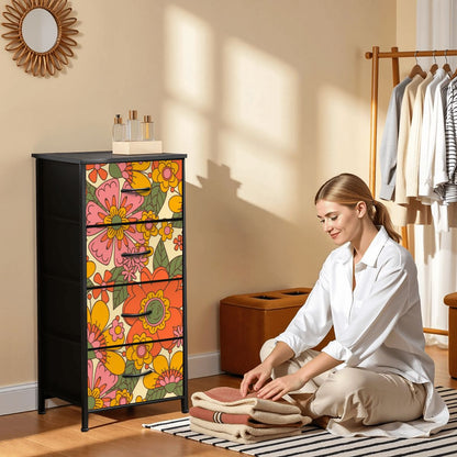 70s Retro Revival Flower Power Groovy Floral Mid Mod 4-Drawer Dresser - Mid Century Modern Gal