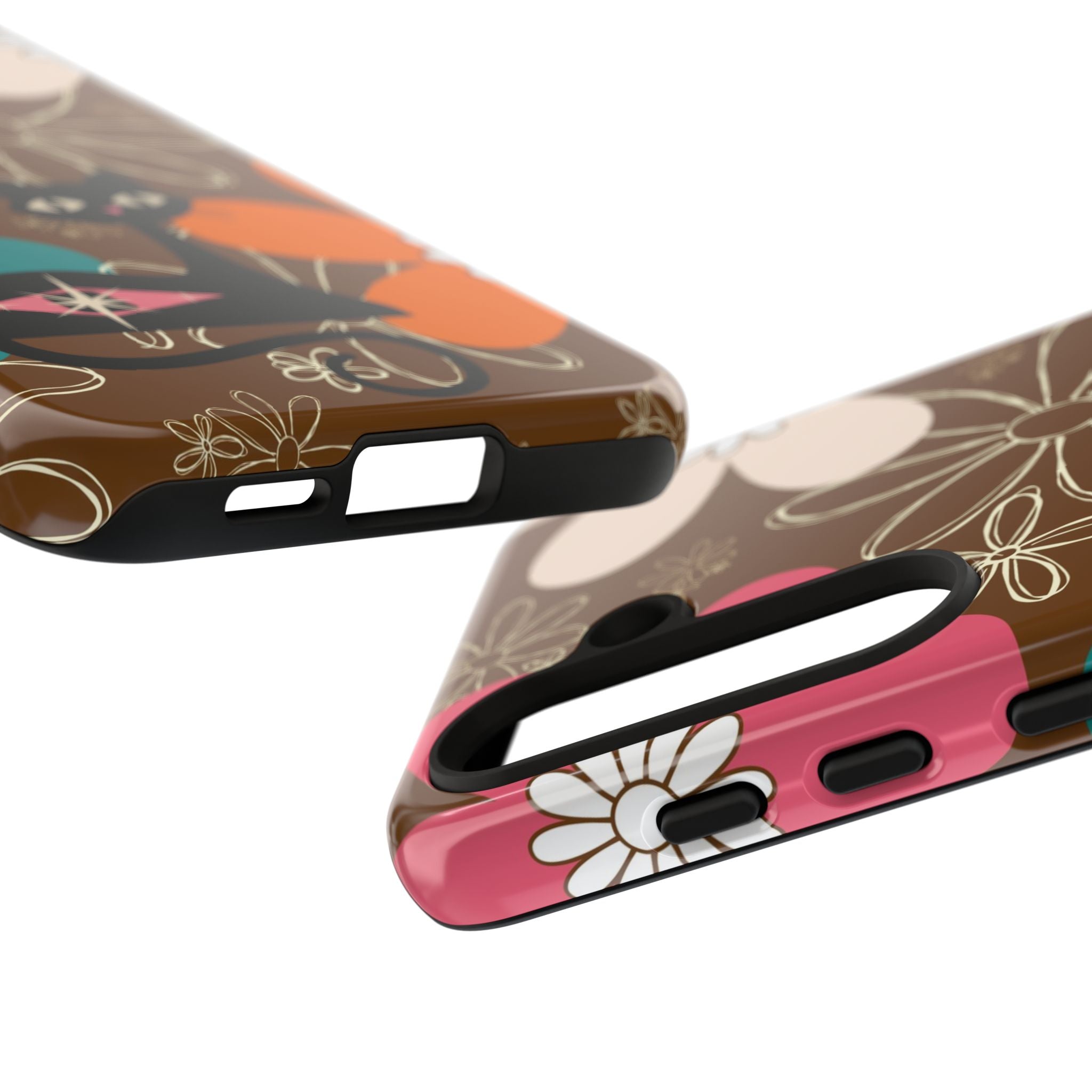 Atomic Cat Retro 70s Vibe Flower Power Tough Cases: Cute Floral and Cat Phone Case for Cat Lovers
