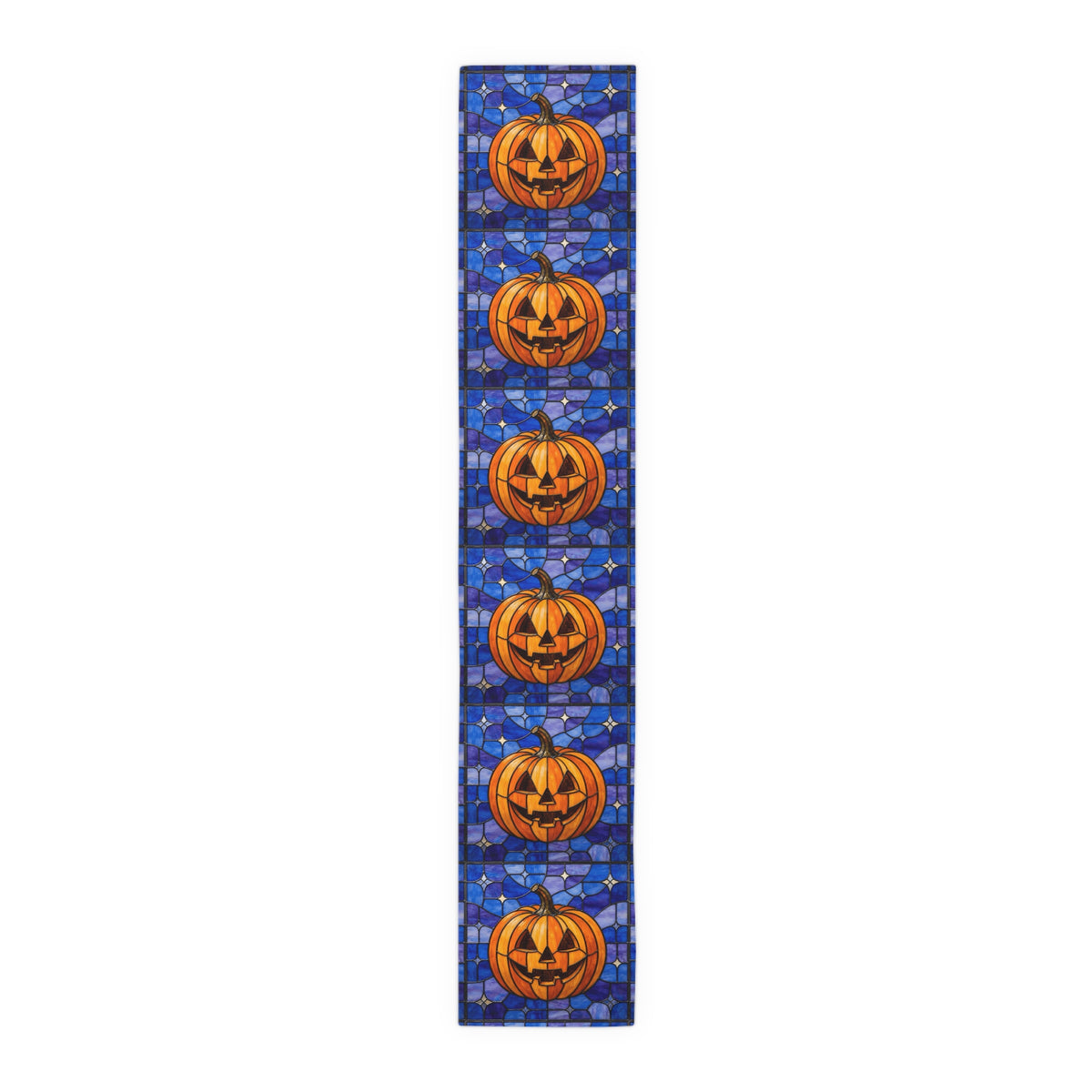 Halloween Stained Glass Style Jack-o'-lantern Pumpkin Table Runner - Mid Century Modern Gal