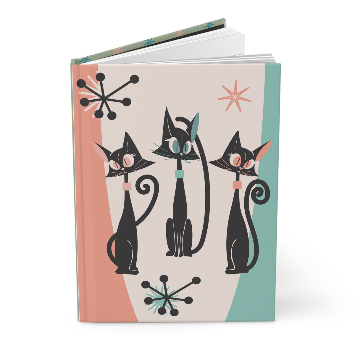 Atomic Cat Mid Century Modern Office Notebook, Starburst Kitschy Hardcover Journal - Mid Century Modern Gal