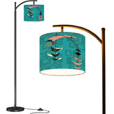 Mid Century Modern Fish Art Arc Floor Lamp. Teal Geometric Mid Mod - Mid Century Modern Gal