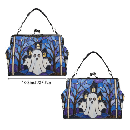 Halloween Stained Glass Style Ghost Haunted House Kisslock Crossbody Purse