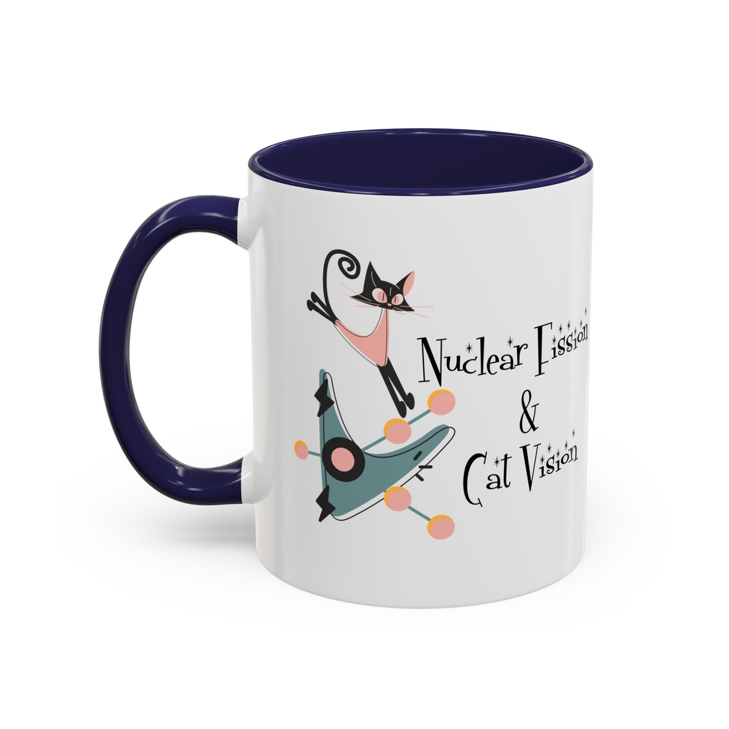 Atomic Cat Coffee Tea Mug, Mid Century Modern Boomerang, Space Age Atomic Drinkware For Cat And Coffee Lovers - Mid Century Modern Gal