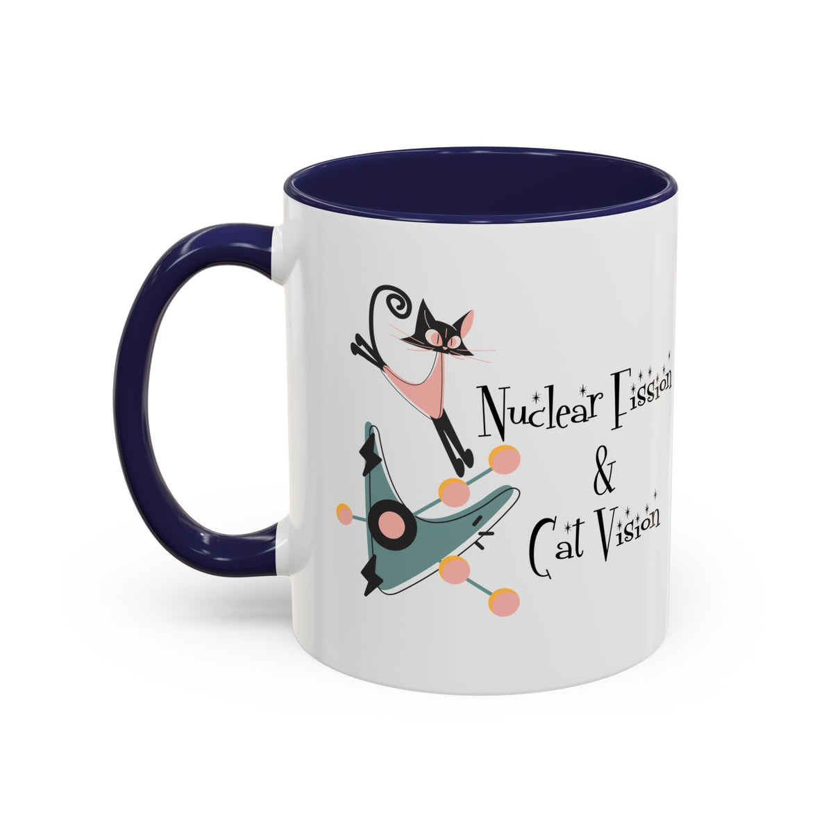 Atomic Cat Coffee Tea Mug, Mid Century Modern Boomerang, Space Age Atomic Drinkware For Cat And Coffee Lovers - Mid Century Modern Gal