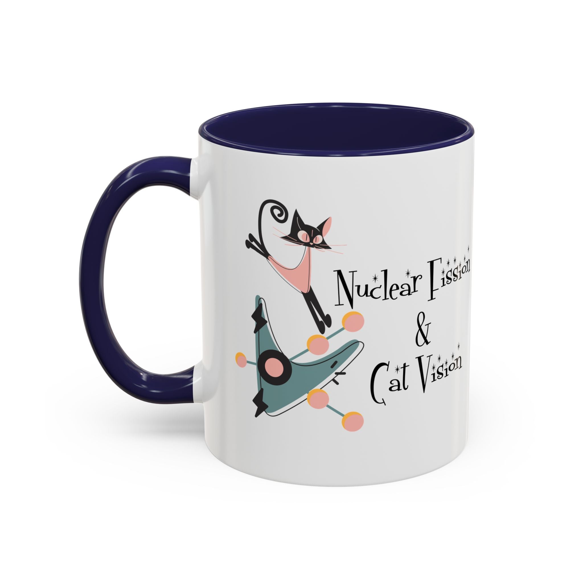 Atomic Cat Coffee Tea Mug, Mid Century Modern Boomerang, Space Age Atomic Drinkware For Cat And Coffee Lovers - Mid Century Modern Gal
